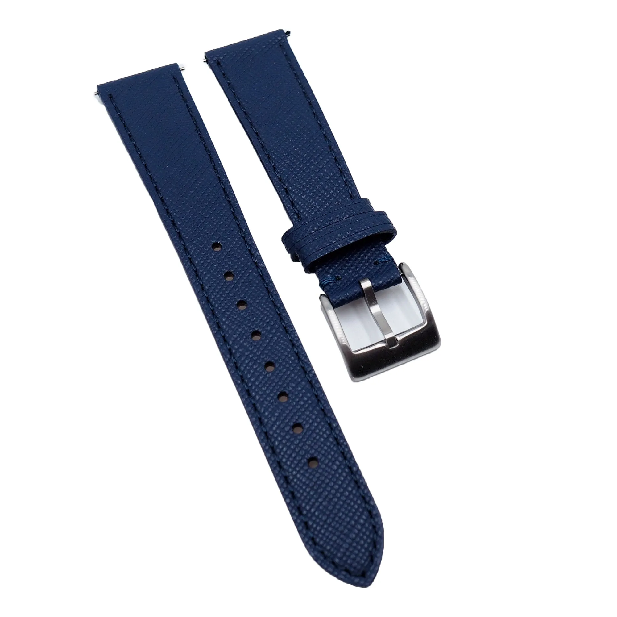 18mm - 24mm Deep Blue Saffiano Leather Watch Strap, Quick Release Spring Bars