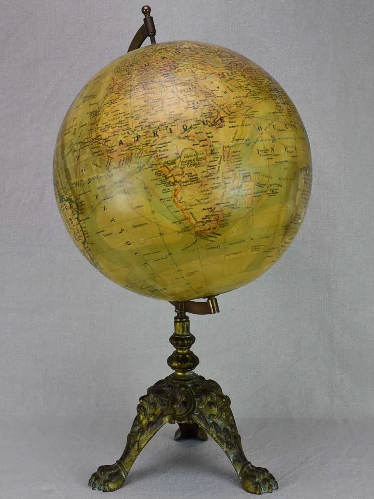 19th century French world globe with decorative base 22¾"