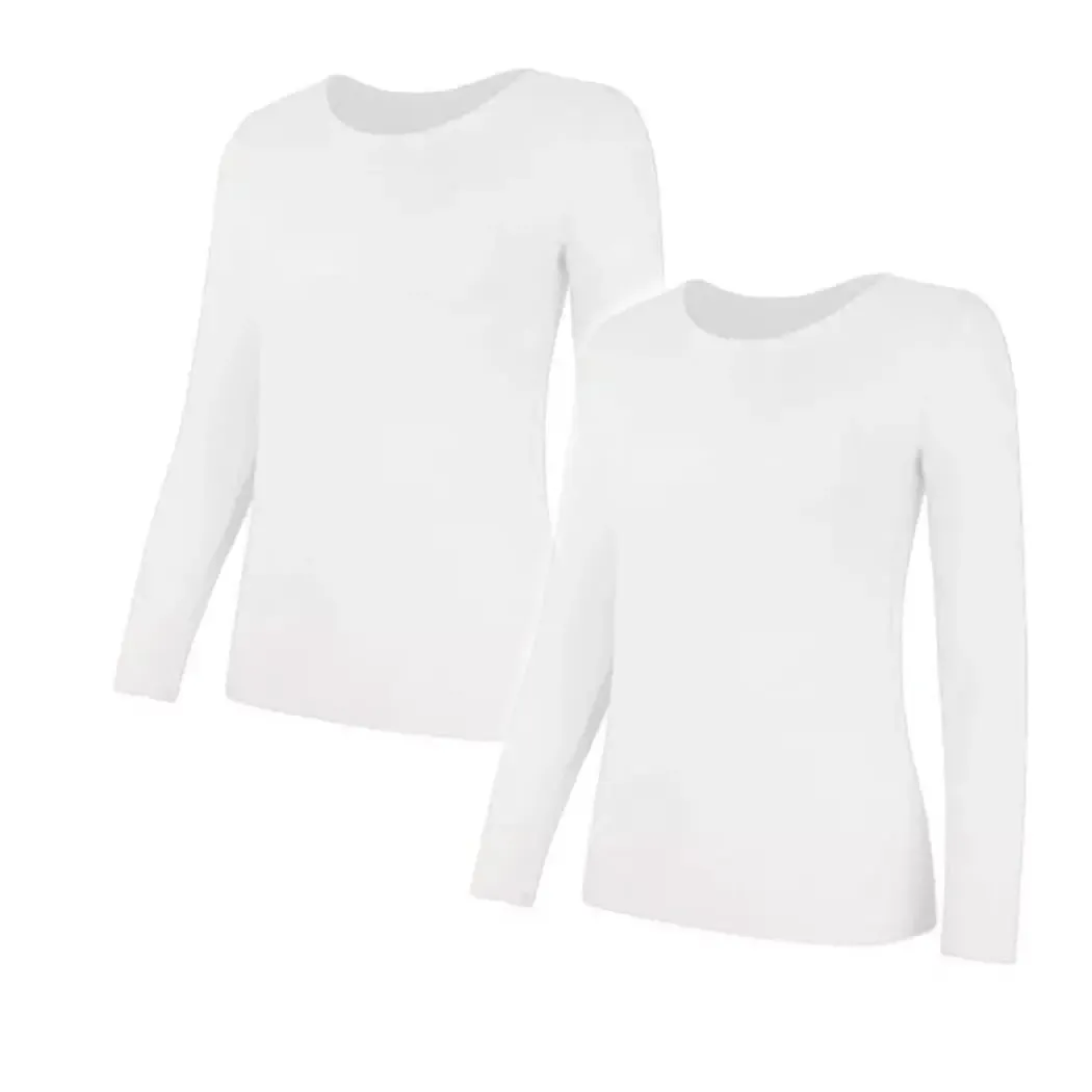 2 Packs Ladies Thermal Underwear Vest Insulated Long Sleeve 0.45 TOG Women's T-Shirt White Delux Top Winter Warm Base Layer