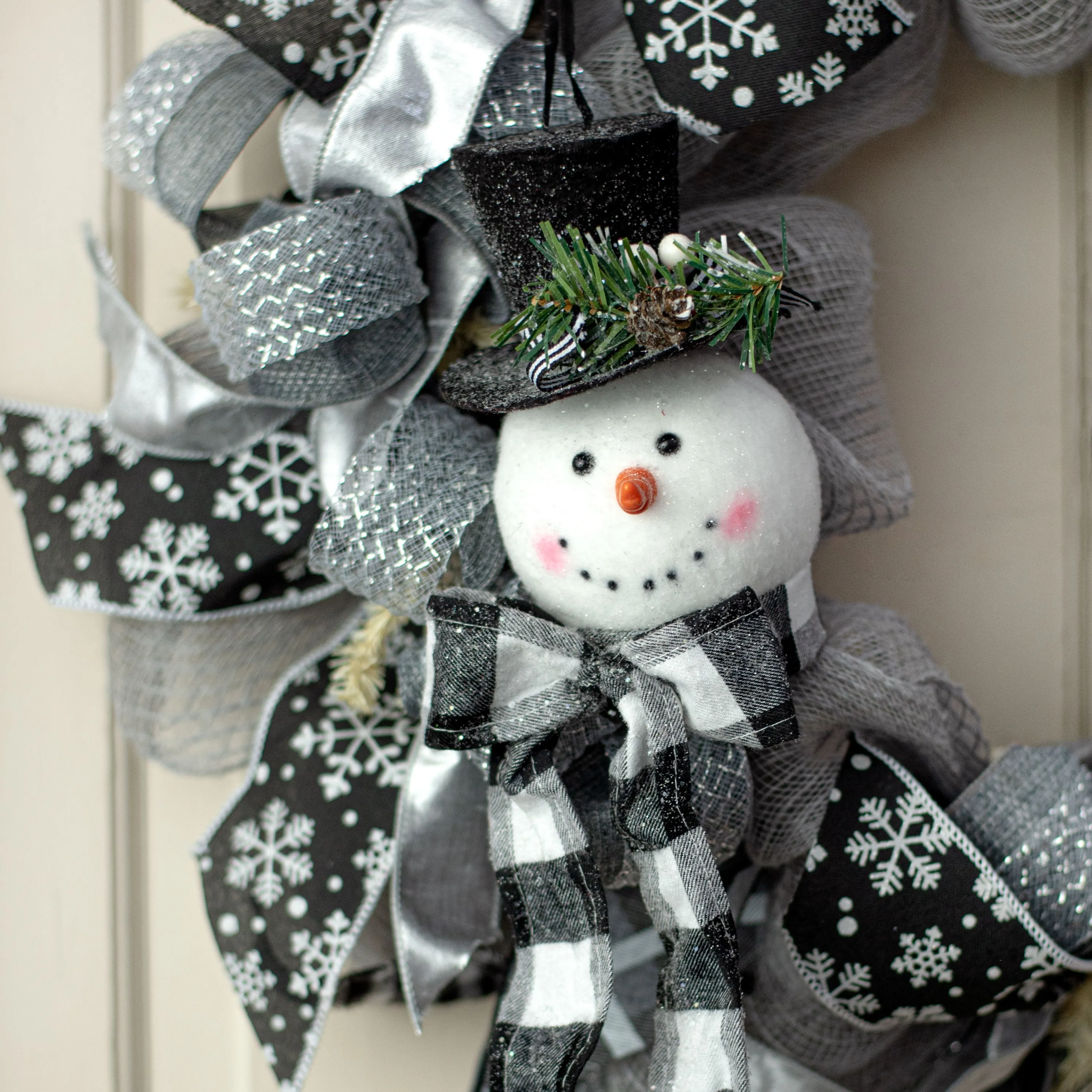 6.5" Snowman Head & Check Scarf Ornament