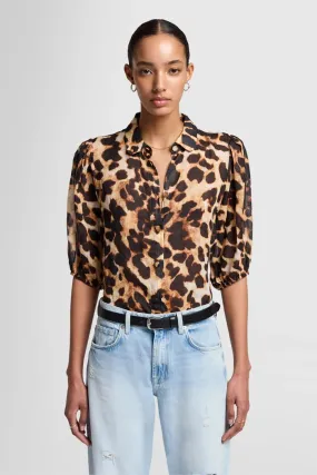 7 FOR  ALL MANKIND-SS PUFF BLOUSE-LEOPARD