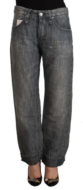 Acht Chic Gray Straight Cut Ramie-Cotton Jeans