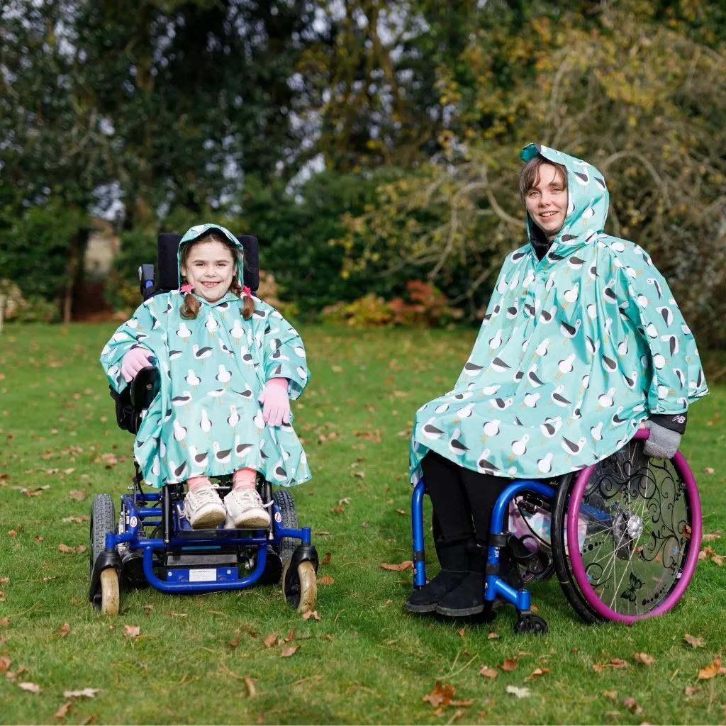 Adult Wheelchair Poncho - TEAL SEAGULLS