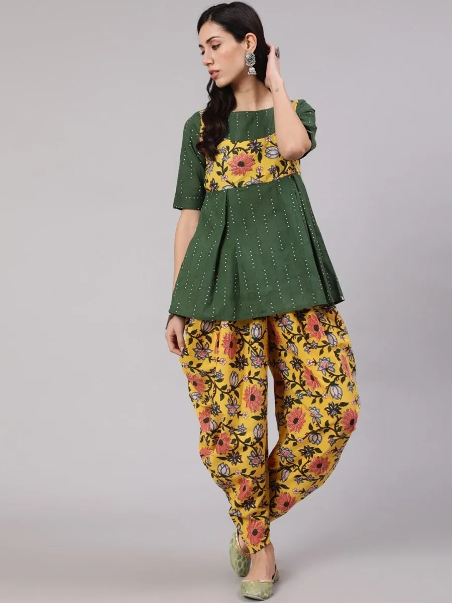 Aks Floral Printed Pure Cotton Kurti With Dhoti Pants