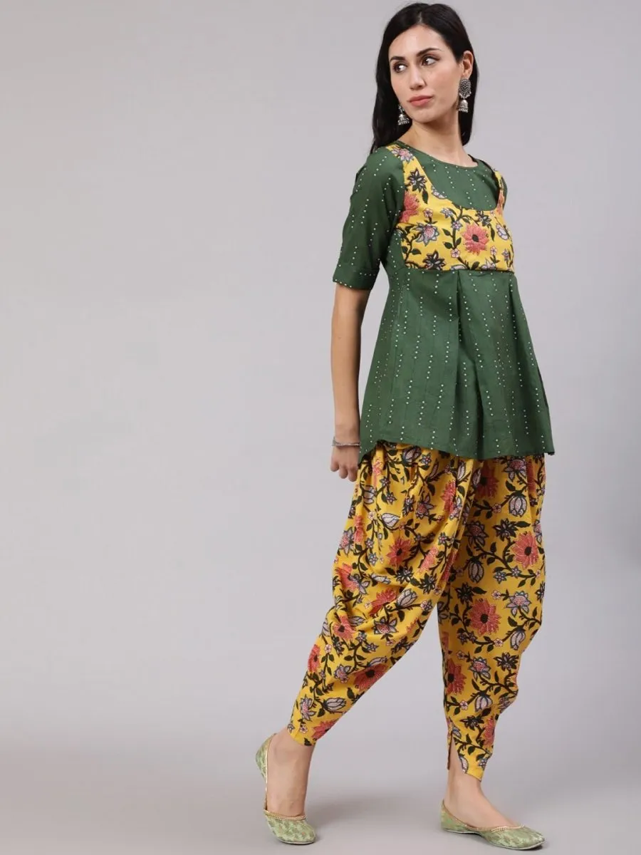 Aks Floral Printed Pure Cotton Kurti With Dhoti Pants