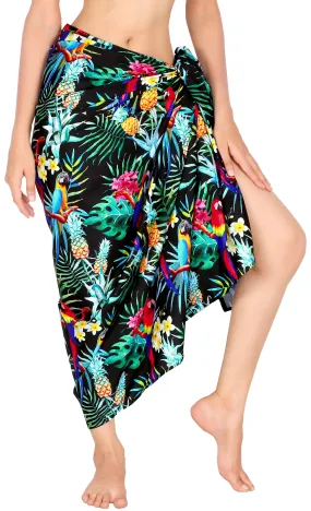 Allover Parrots and Tropical Florals and Pineapple Printed Beach Wrap For Women