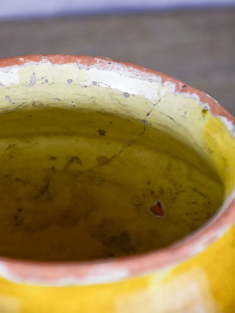 Antique French confit pot with yellow and green glaze 10¾"