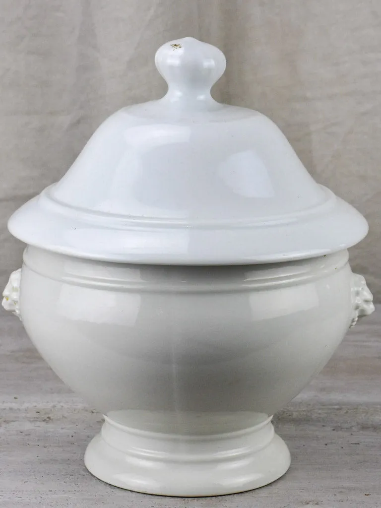 Antique French soup tureen with lion's heads - white