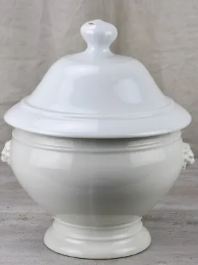 Antique French soup tureen with lion's heads - white