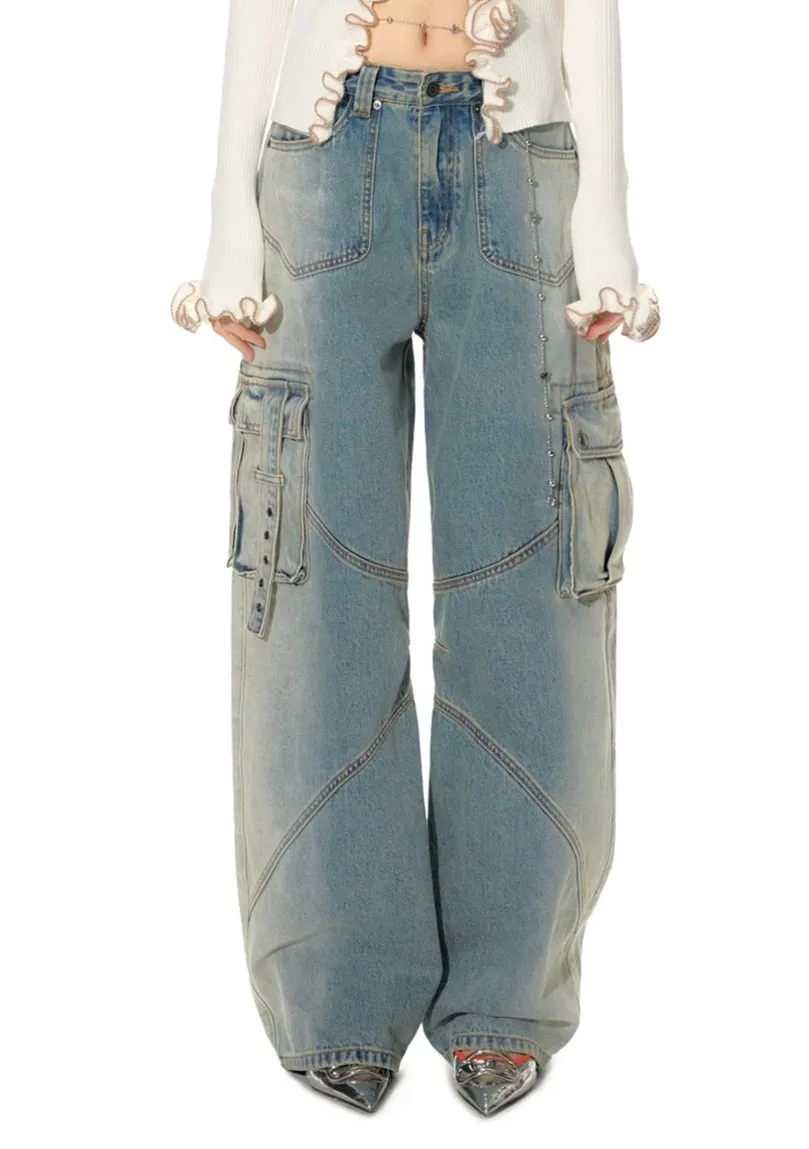 Arc Aesthetic Loose Scimitar Shape Pockets Denim Jeans