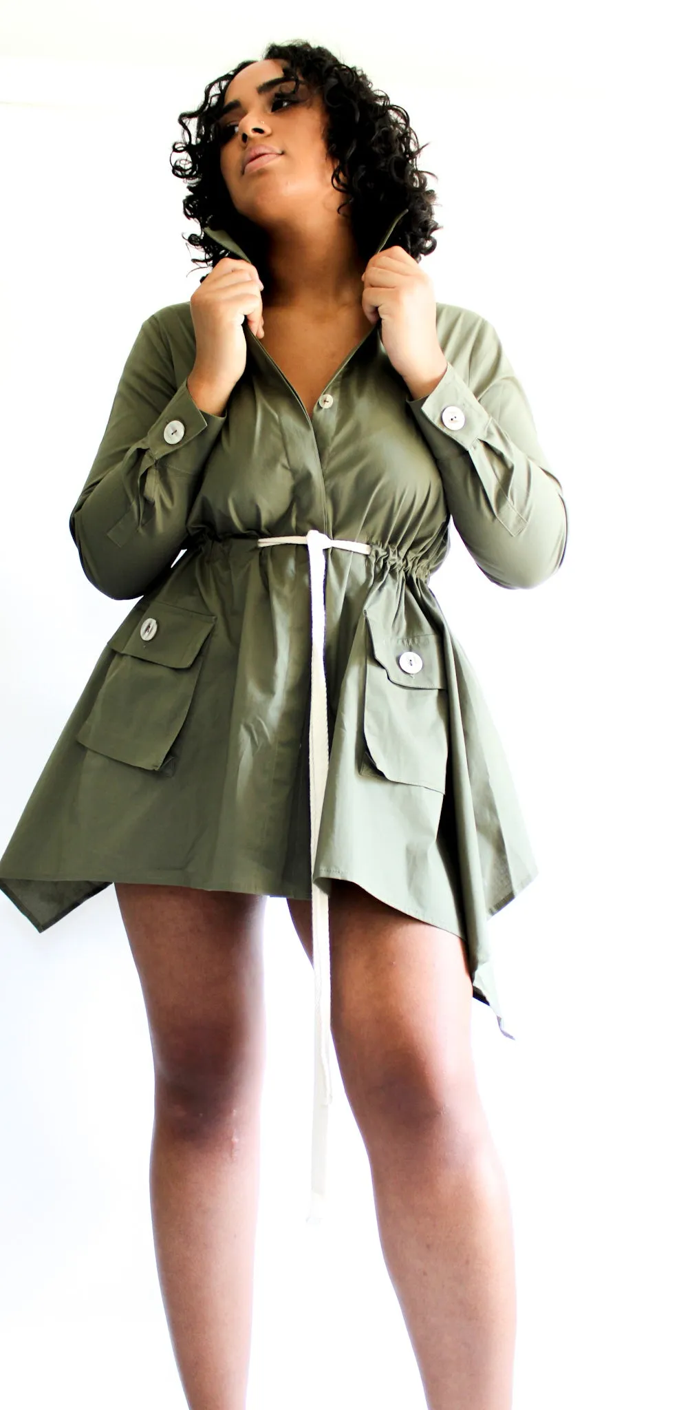 Army Green Jacket Blouse w/Pull Belt (Online Only)