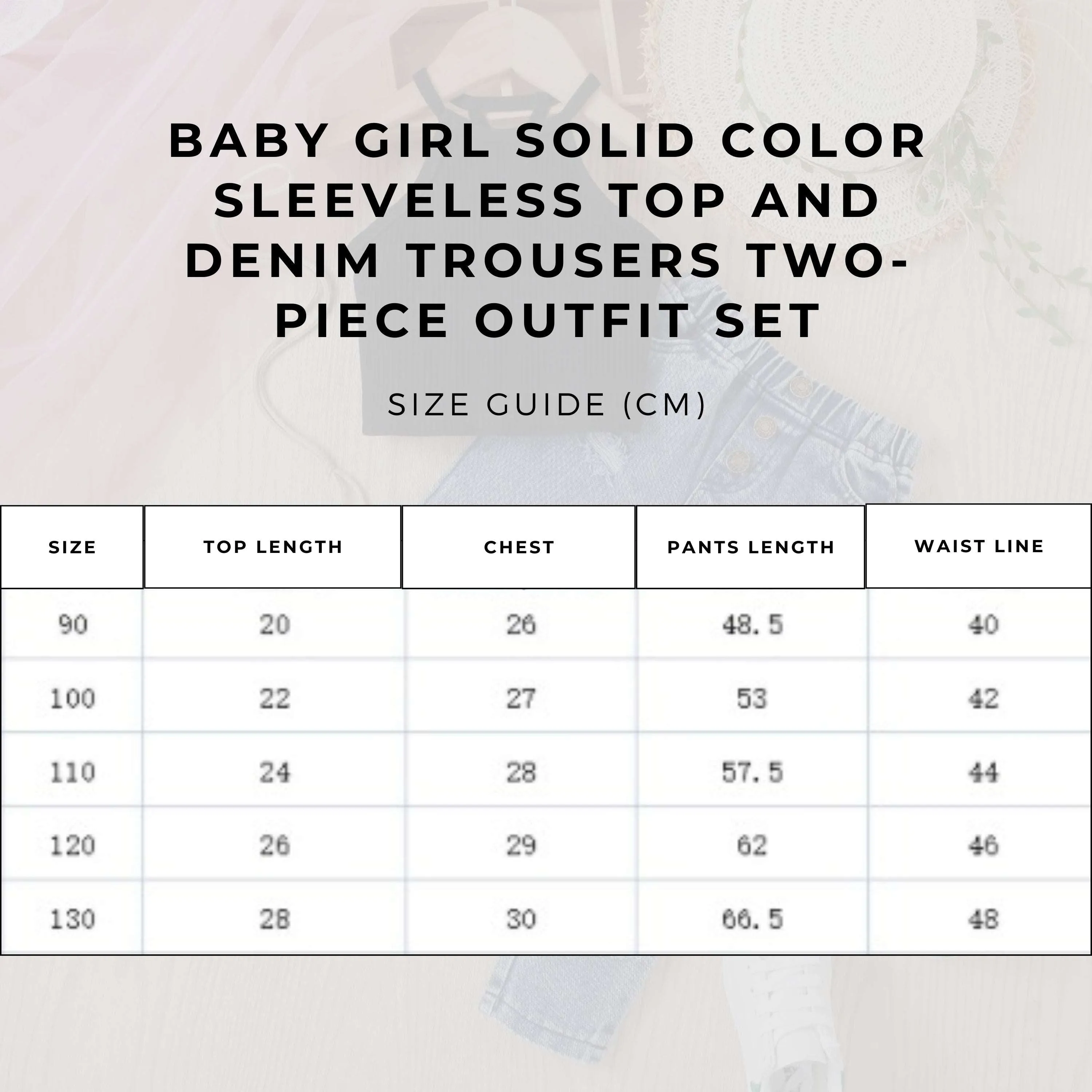 Baby Girl Solid Color Sleeveless Top and Denim Trousers Two-piece Outfit Set