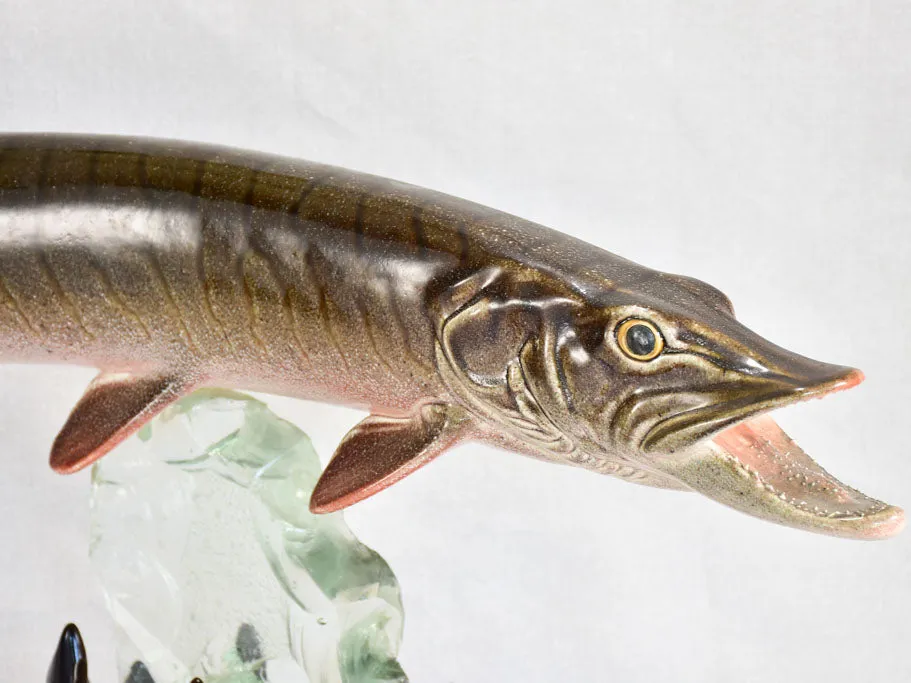 Barbotine table lamp in the shape of a pike fish 24¾"