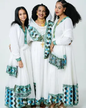 Beautiful Multi-Colored Pattern Habesha Dress Stylish Habesha Kemis Design