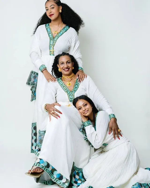 Beautiful Multi-Colored Pattern Habesha Dress Stylish Habesha Kemis Design