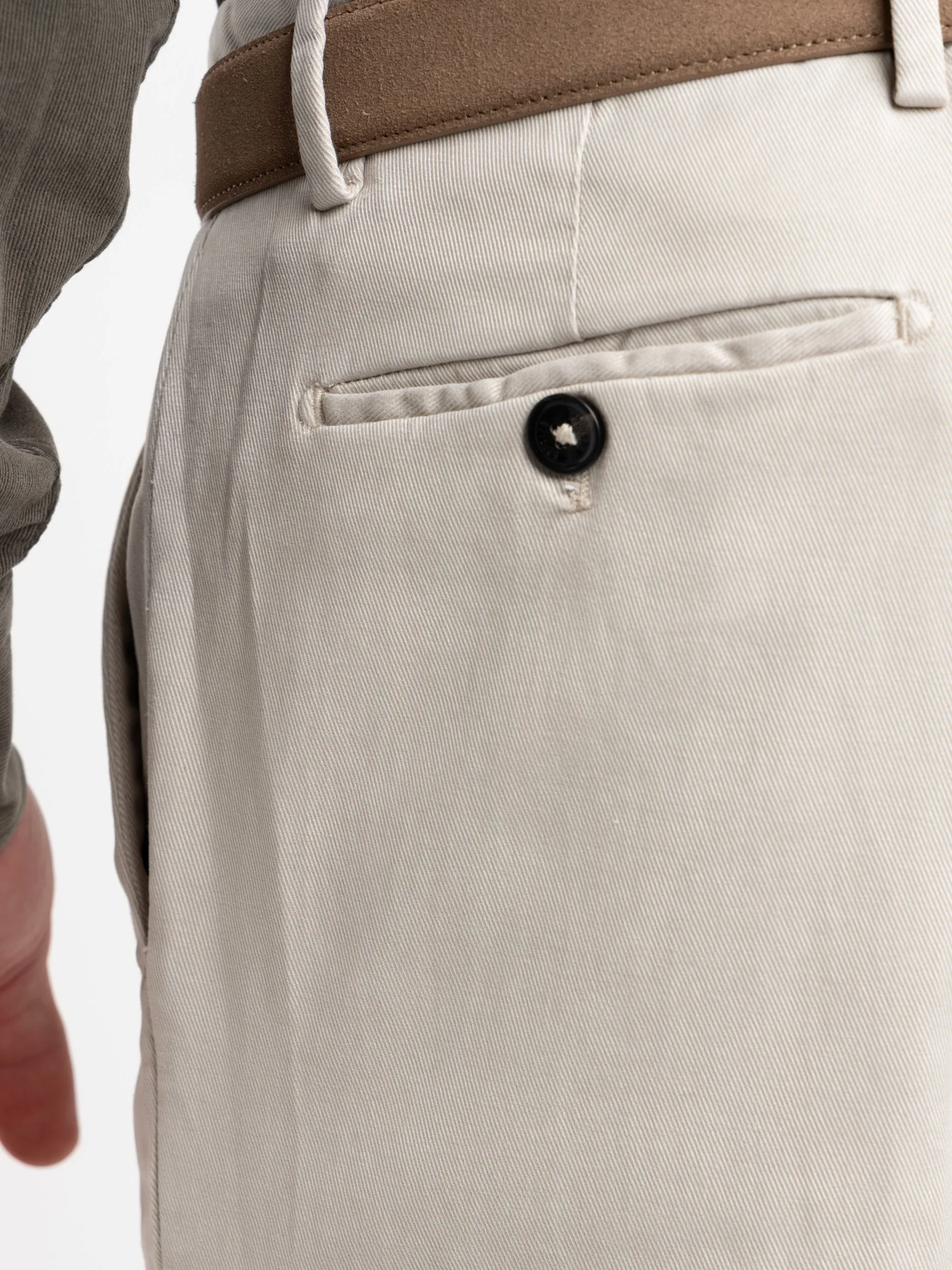 Beige Twill Cotton Blend Chinos