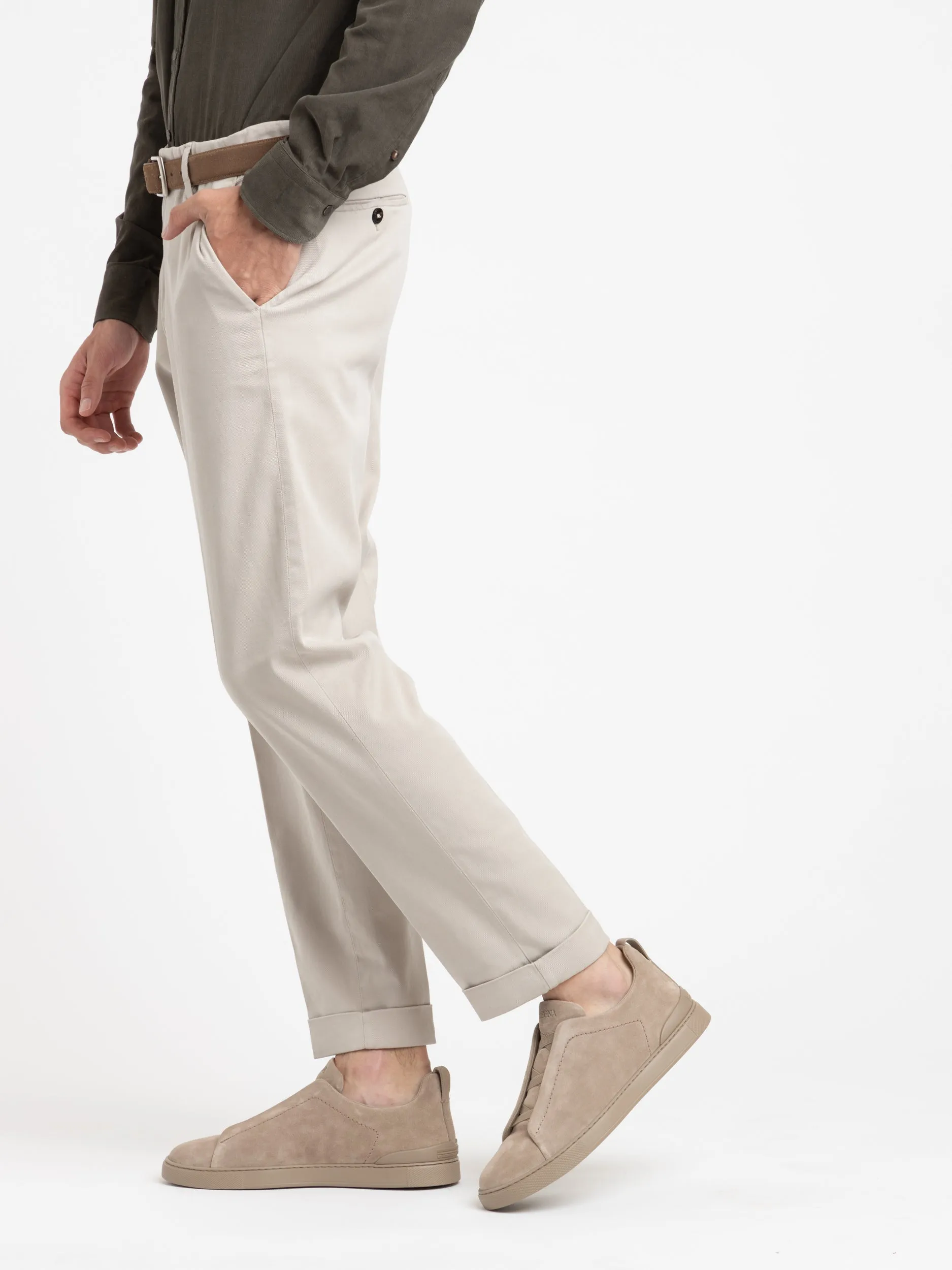 Beige Twill Cotton Blend Chinos