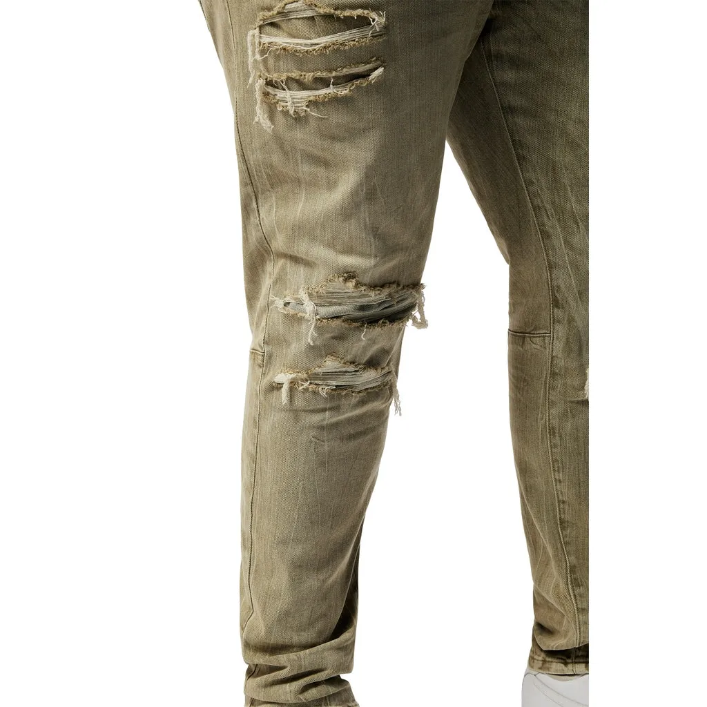 Big and Tall - Rip & Repaired Colored Jeans - Light Oak