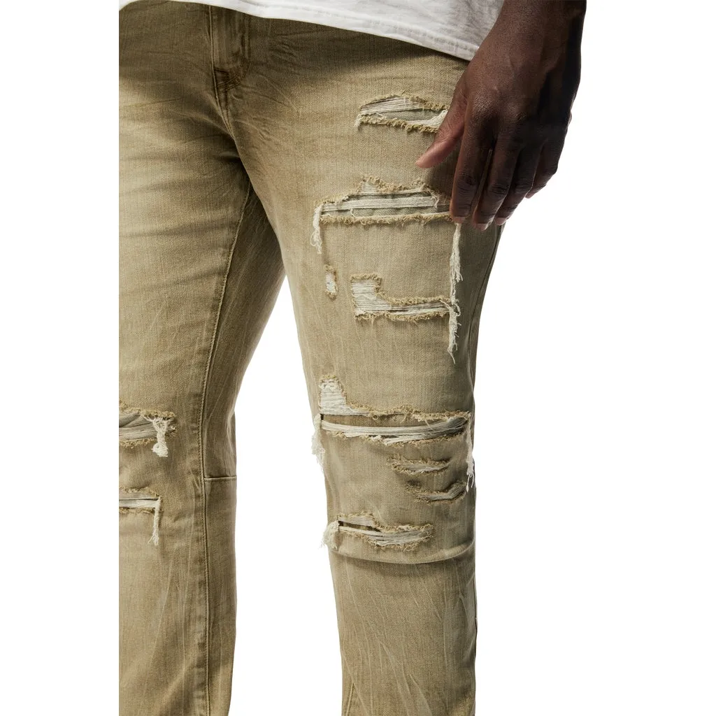 Big and Tall - Rip & Repaired Colored Jeans - Light Oak