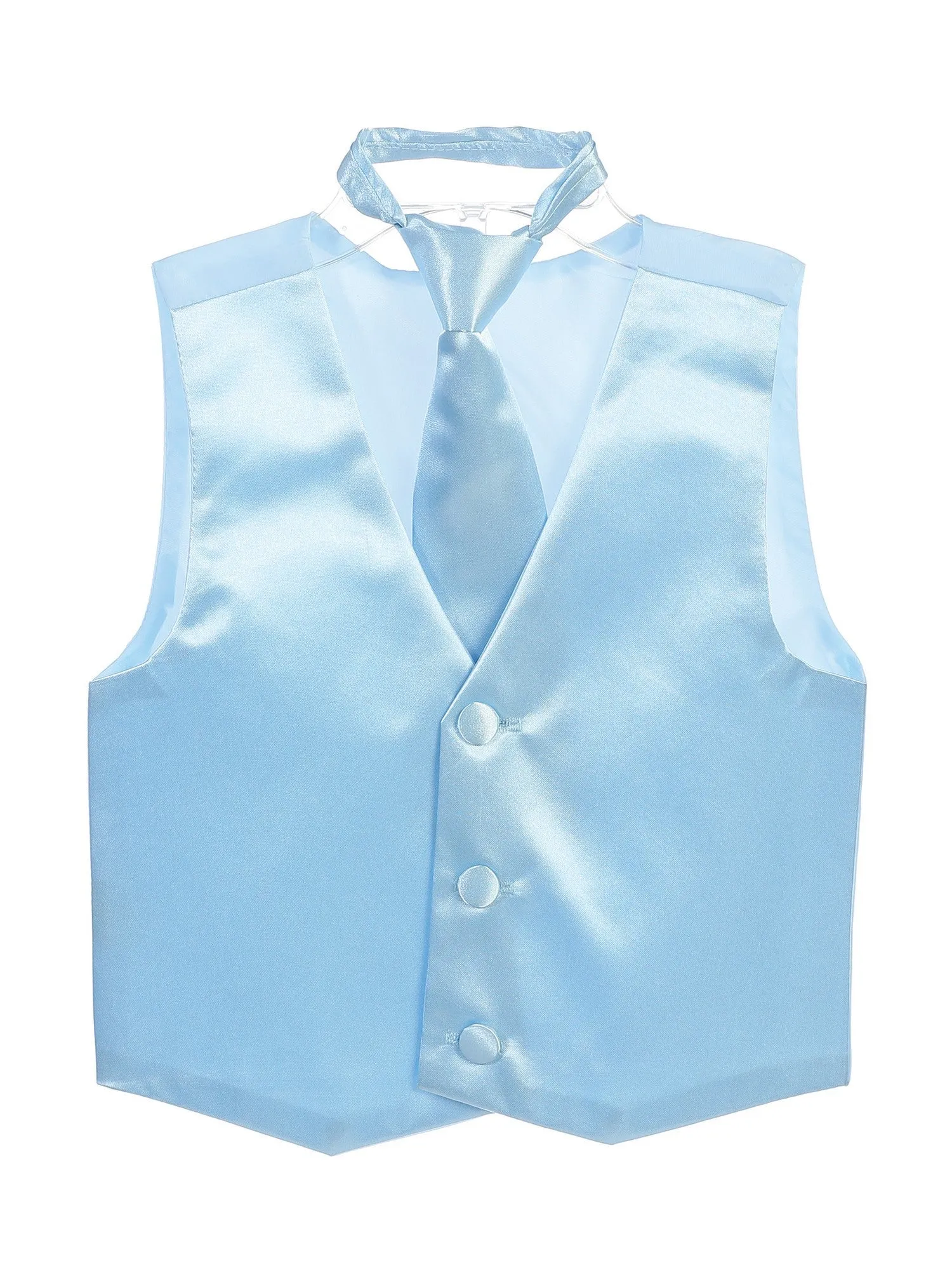 Big Boys Sky Blue Three Button Satin Vest Tie 2 Pc Set 8-16