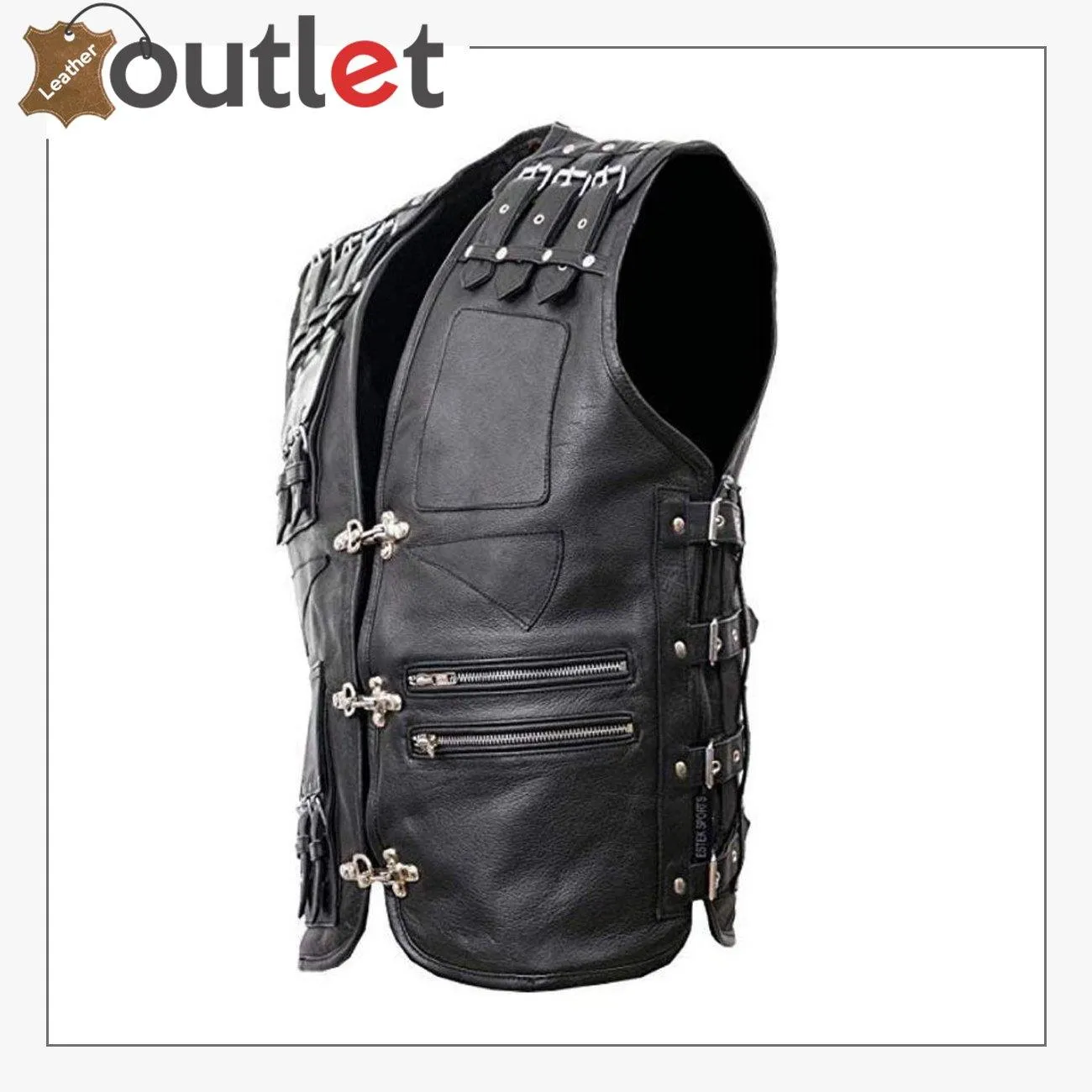 Bike Style Genuine Leather Biker Vest For Mens