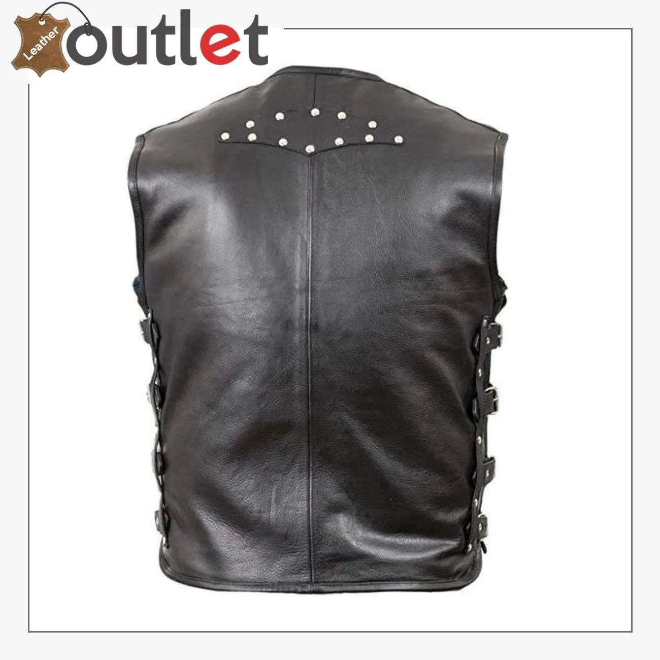 Bike Style Genuine Leather Biker Vest For Mens