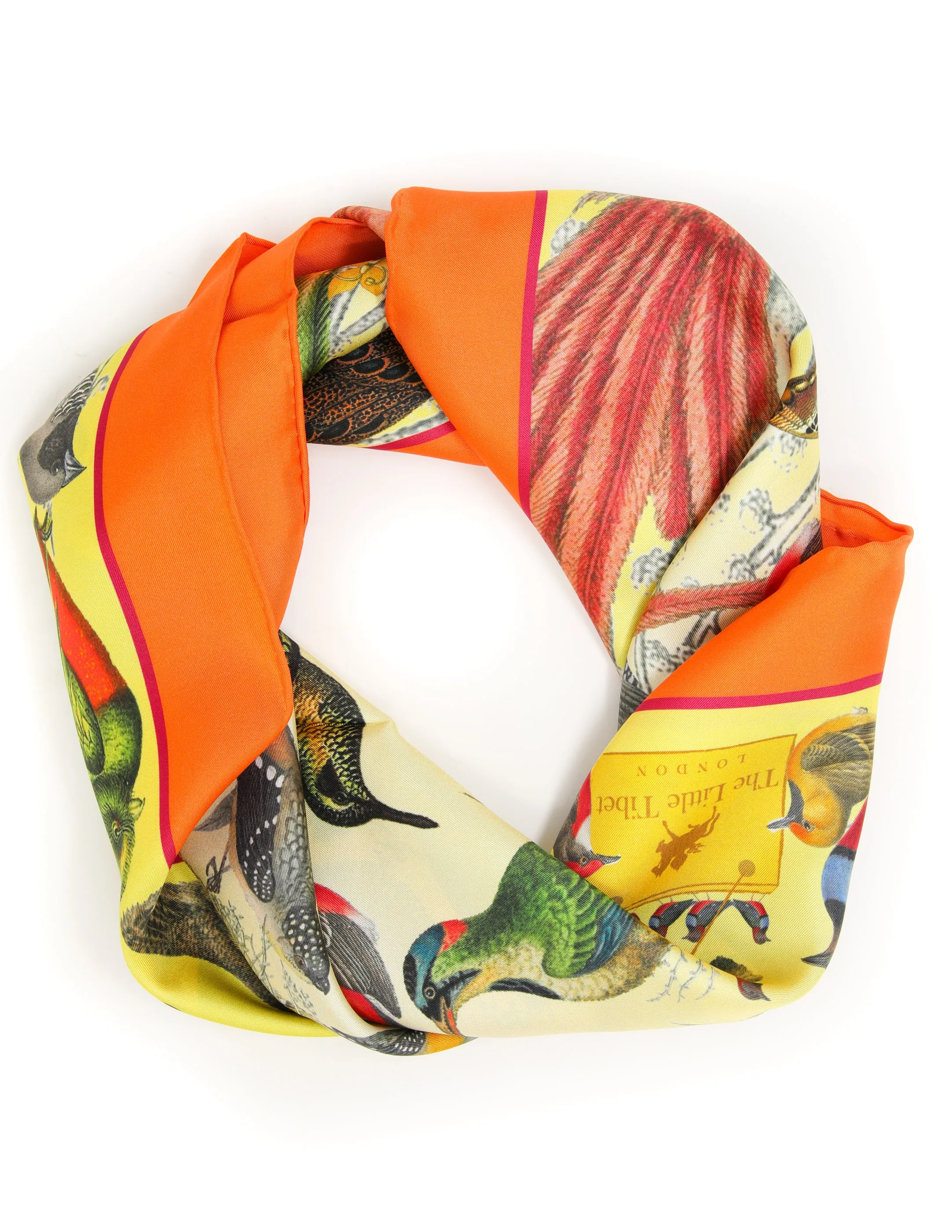 Bird's Nest Square Silk Scarf-Orange