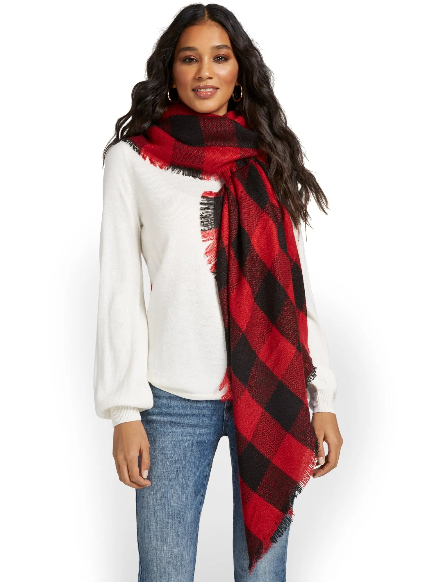 Black & Red Plaid Fringe Wrap - Brands We Love