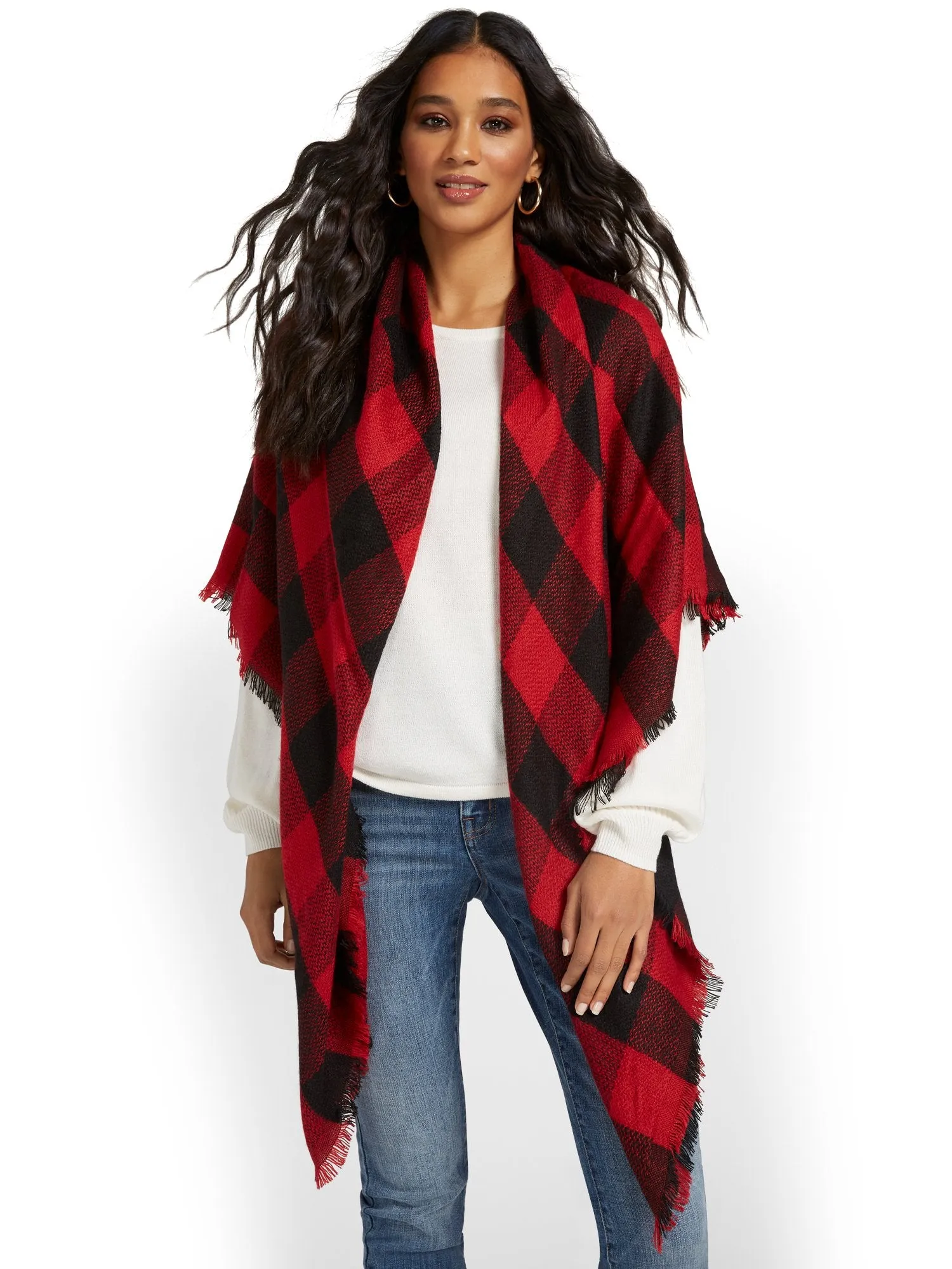 Black & Red Plaid Fringe Wrap - Brands We Love