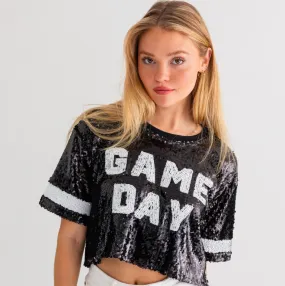 black game day sequin crop