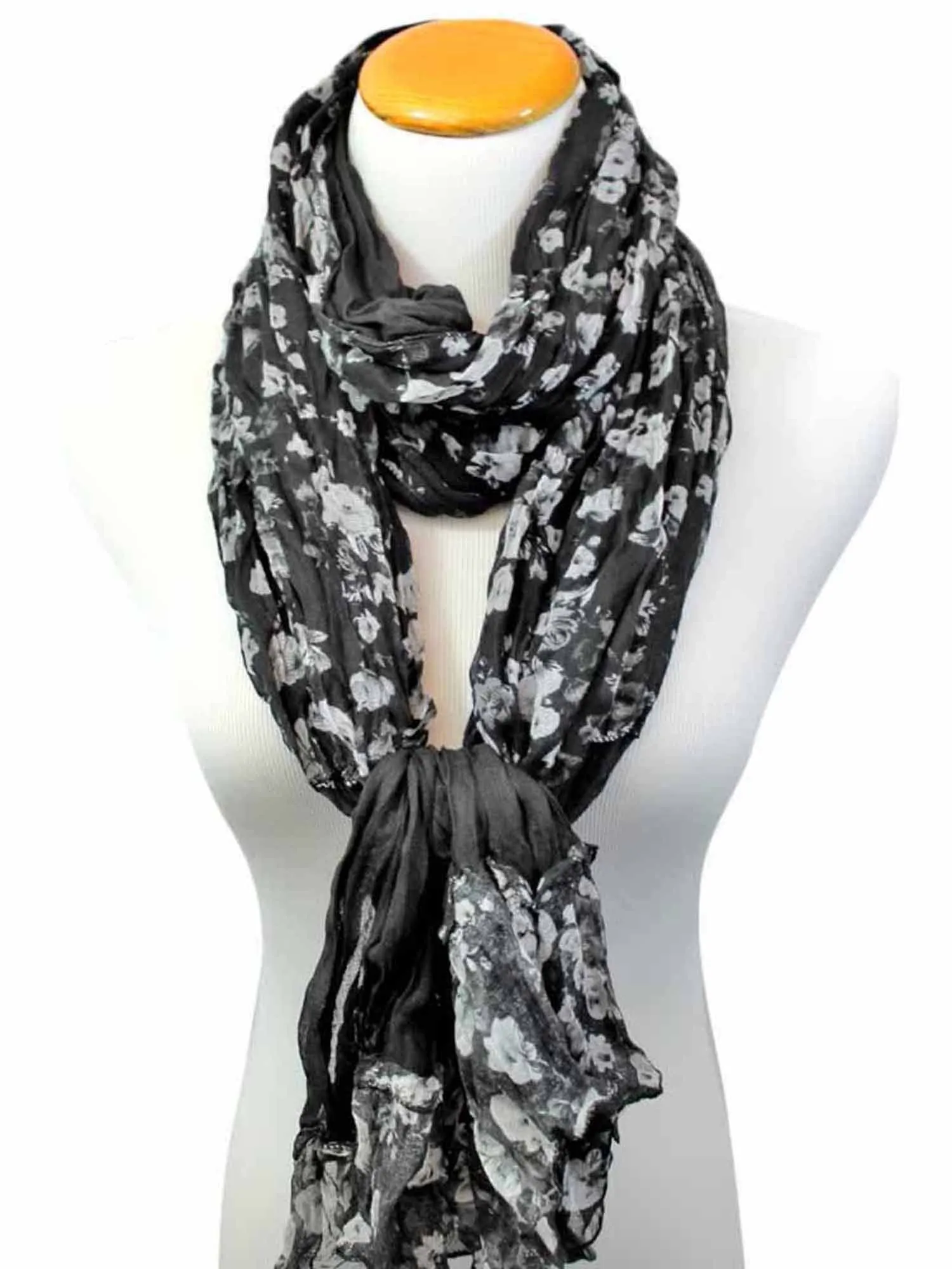 Black Graceful Floral Ruffle Scarf Shawl