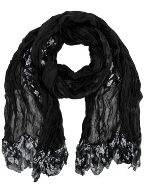 Black Graceful Floral Ruffle Scarf Shawl