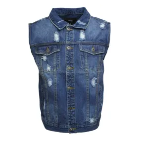 Blue Distressed Denim Battle Vest