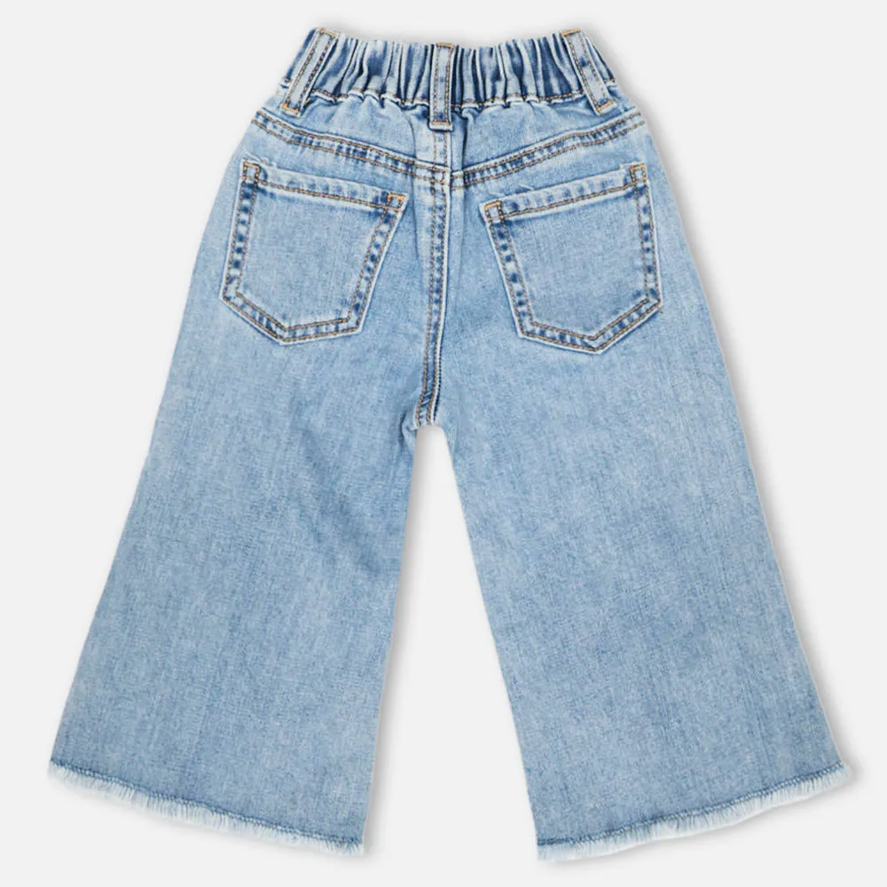 Blue Distressed Wide Leg Denim Jeans