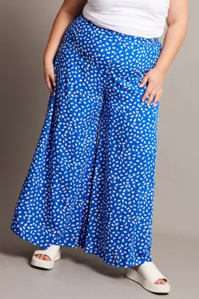 Blue Geo Flared Wide Leg Pants