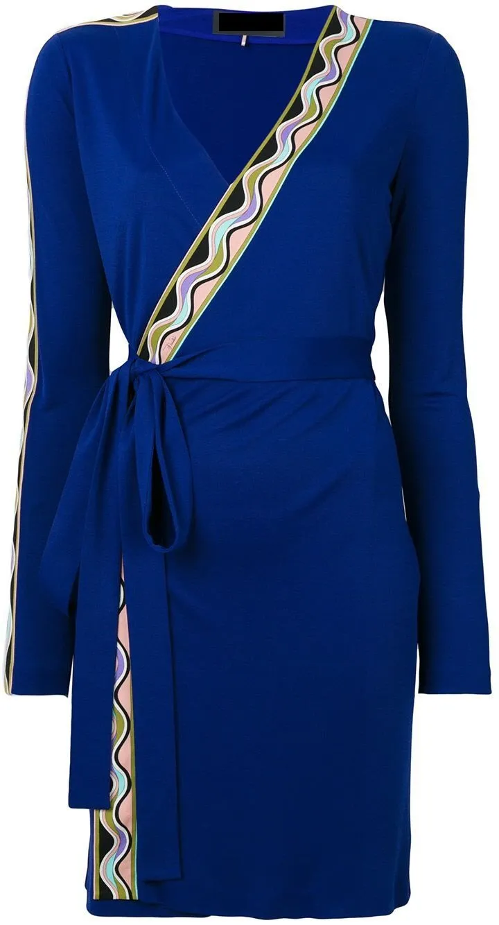 Blue Striped Detail Wrap Dress