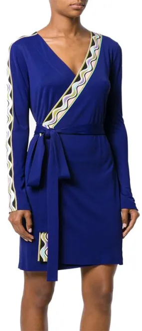 Blue Striped Detail Wrap Dress