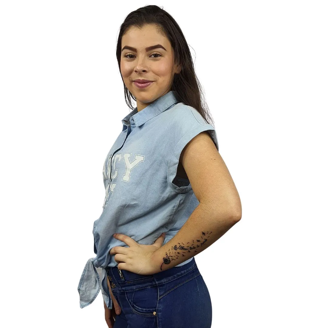 Blusa Vero Moda Azul Claro Style ROSE TILLIE SS DENIM SHIRT(PM-CT-2)