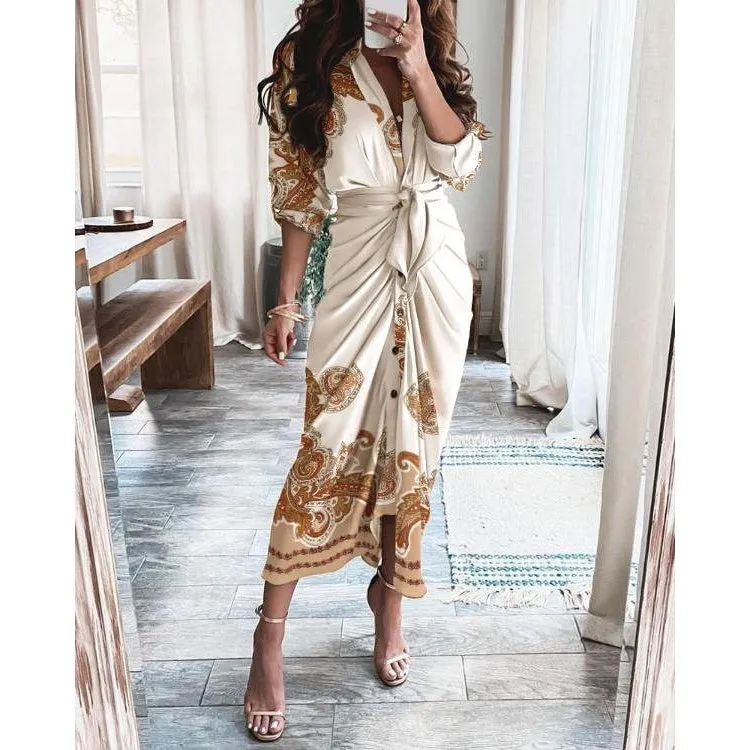 Bohemian Clingy Elastic Plain Outfit L Wrap Dress