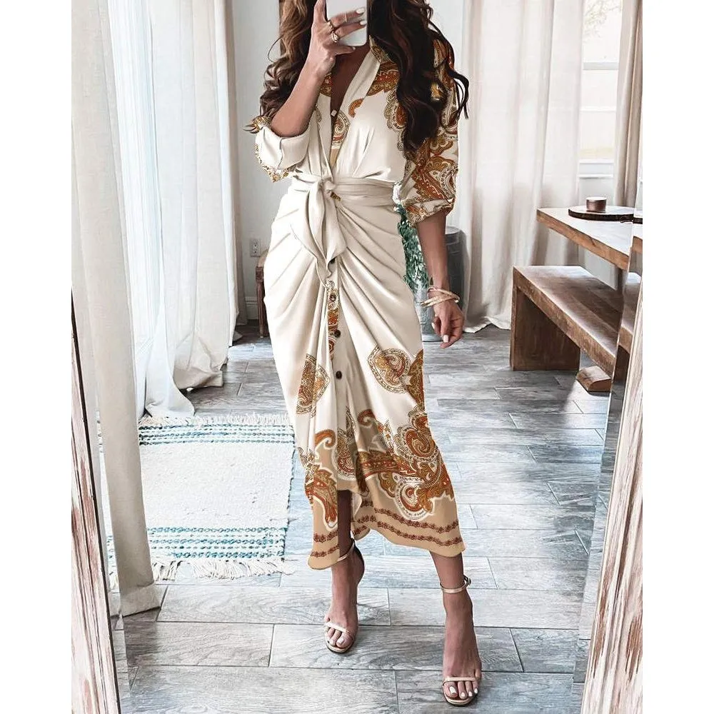 Bohemian Clingy Elastic Plain Outfit L Wrap Dress