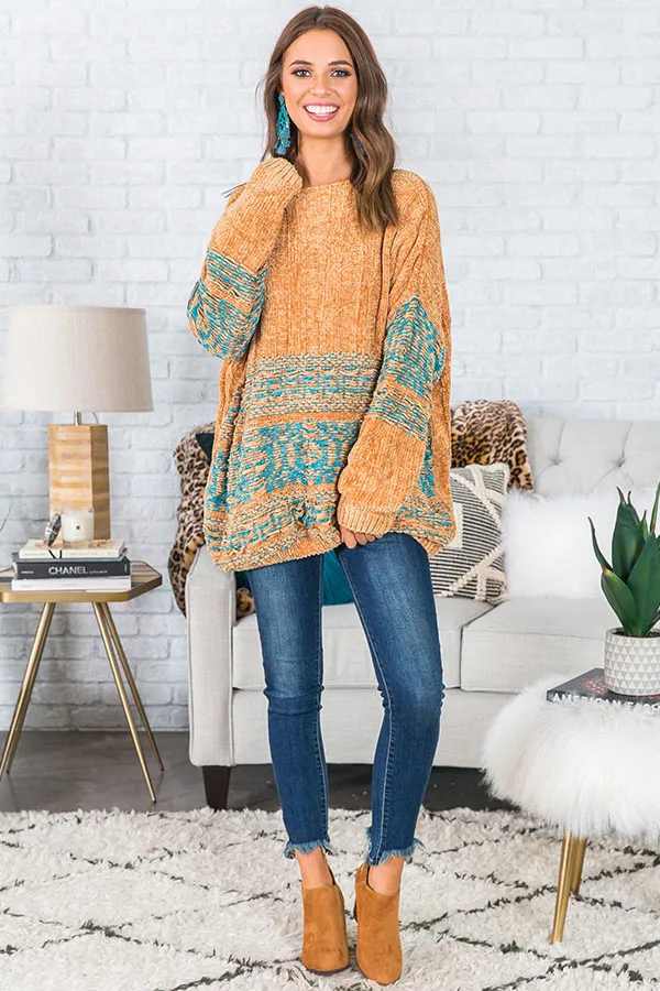 Bonfire Weather Chenille Sweater In Mustard