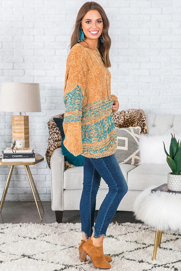 Bonfire Weather Chenille Sweater In Mustard