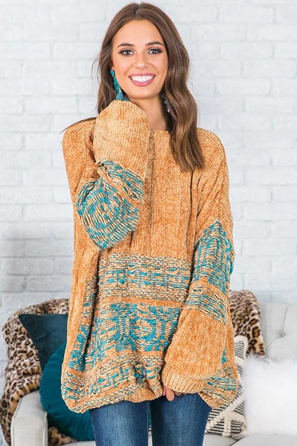 Bonfire Weather Chenille Sweater In Mustard