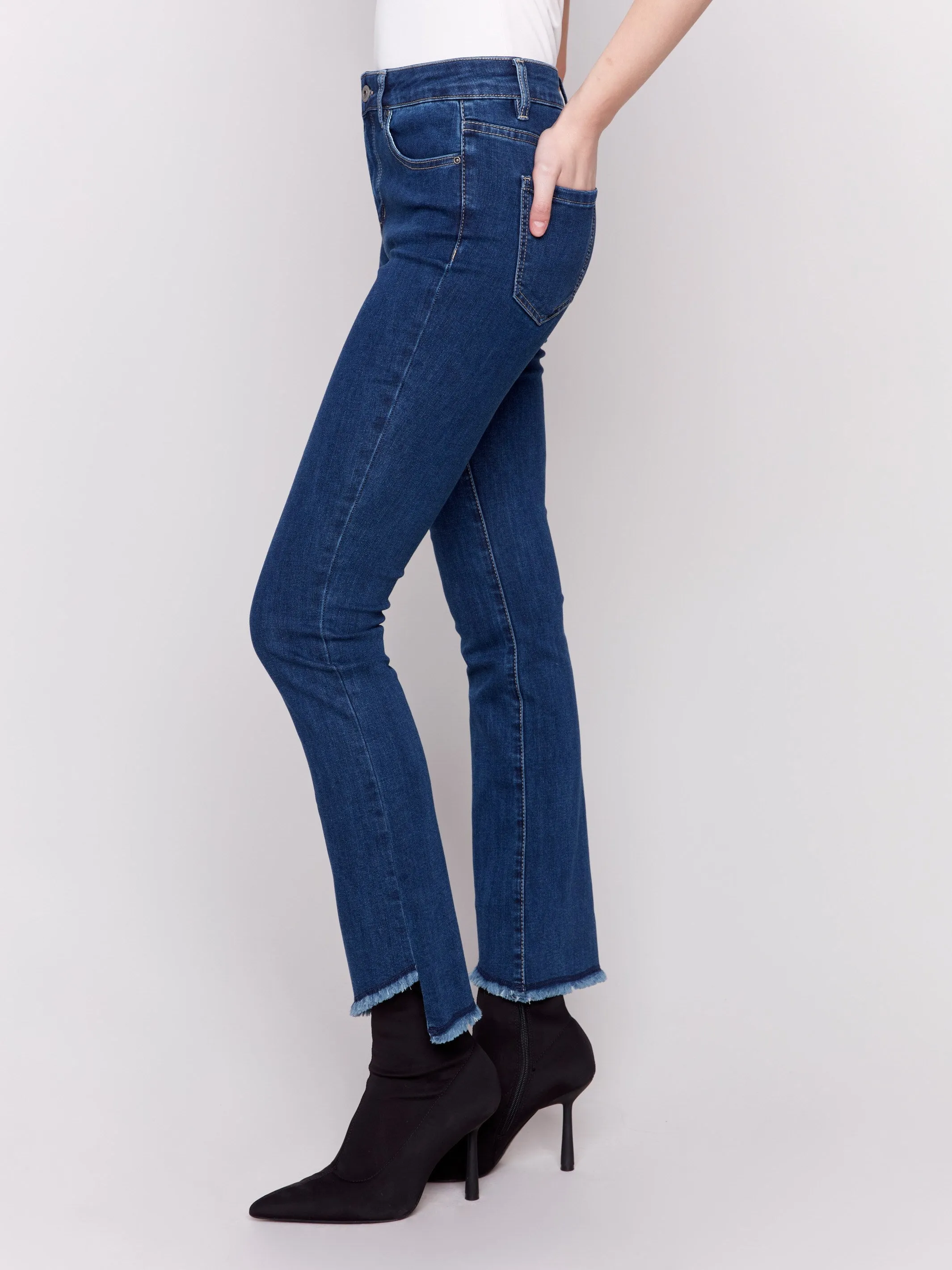 Bootcut Jeans with Asymmetrical Hem - Indigo