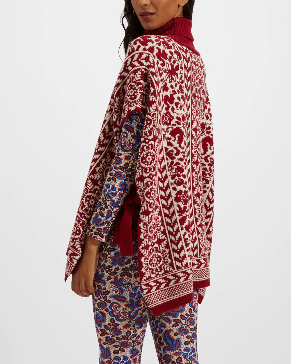 Bordeaux Norwegian Bicolor High Neck Poncho