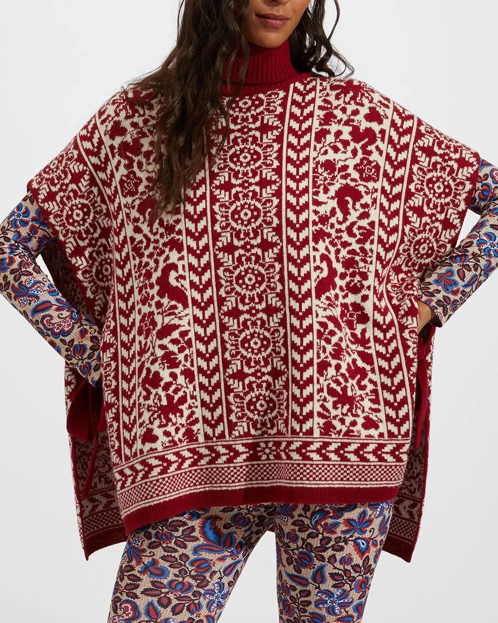 Bordeaux Norwegian Bicolor High Neck Poncho