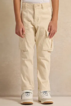 Boys Beige Cargo Pocket Pants