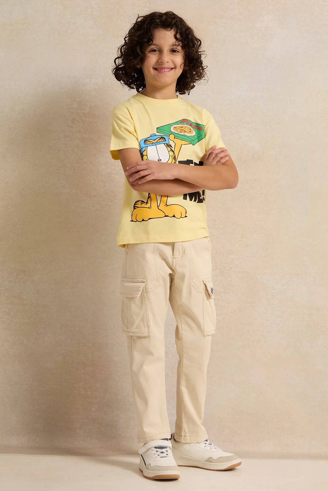 Boys Beige Cargo Pocket Pants