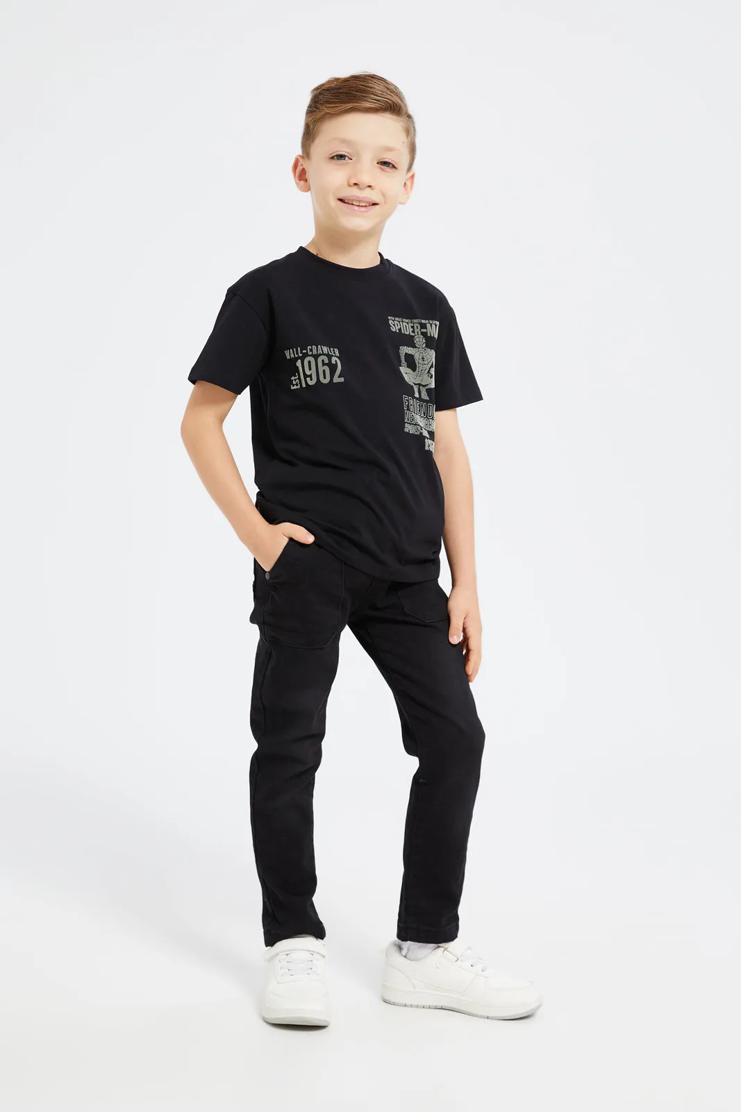 Boys  Black Rib Waist Pull-On Jeans