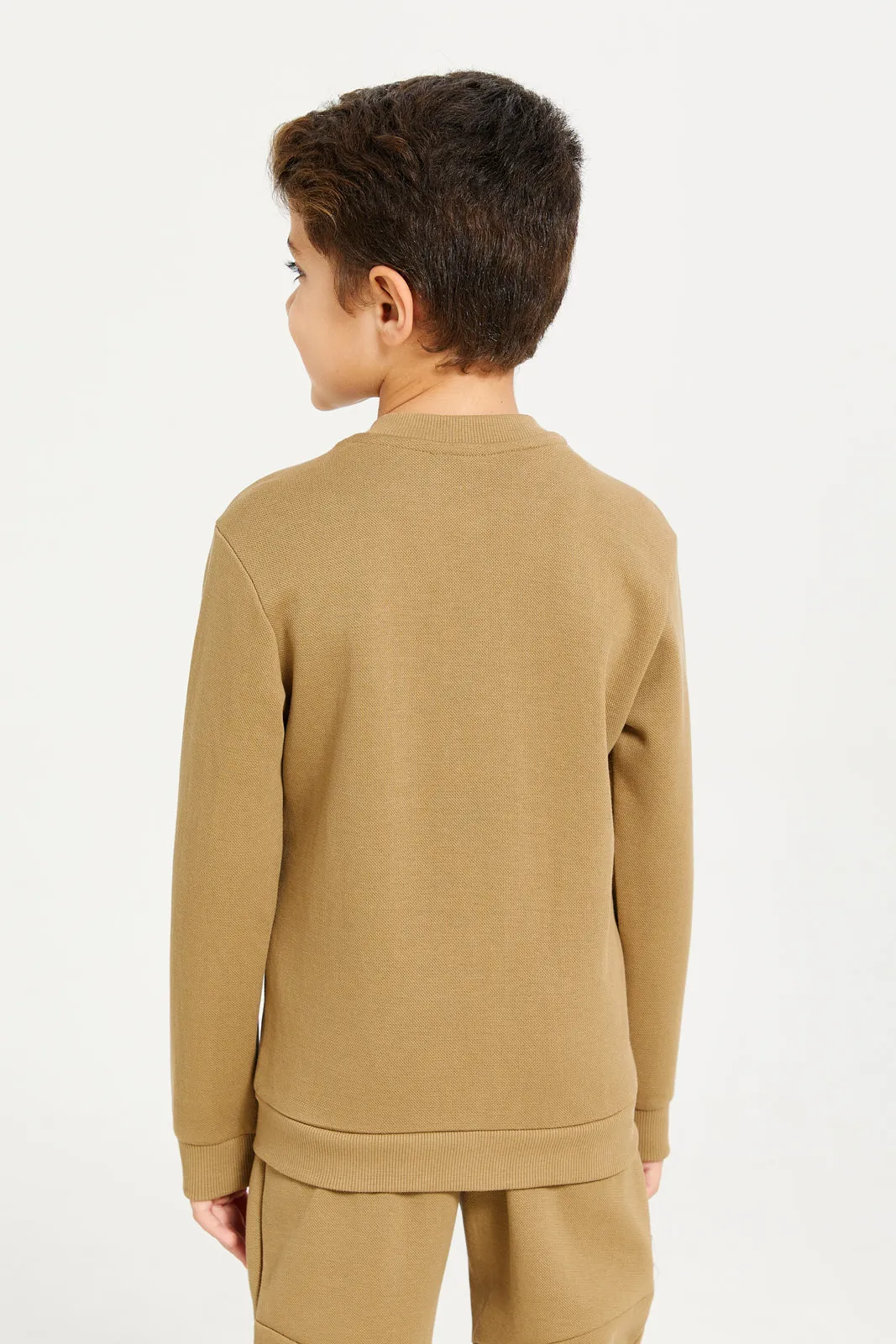 Boys Brown Front Zipper Sweatshirt